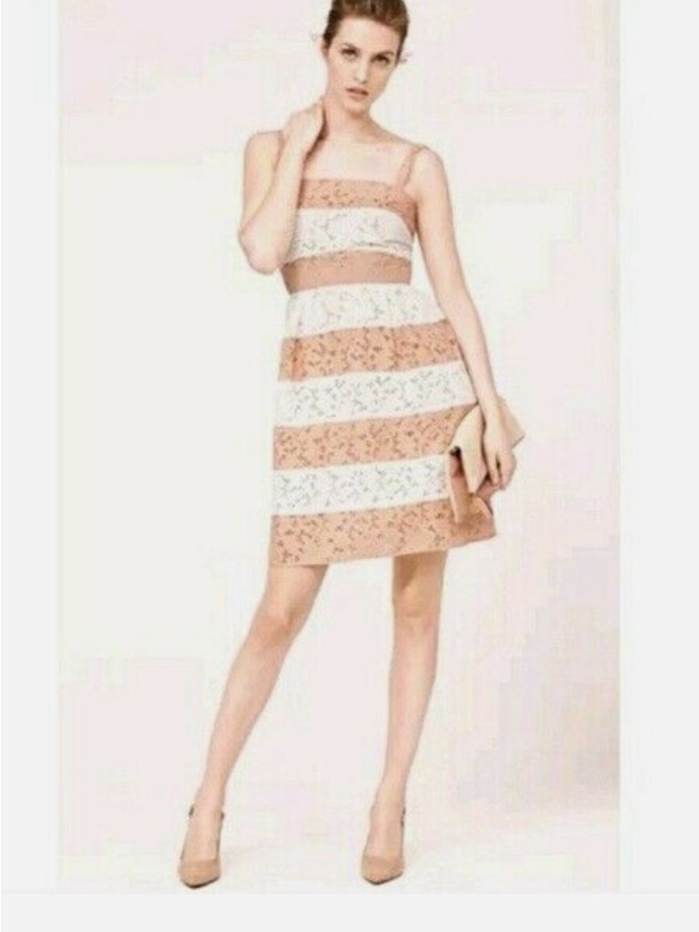 LOFT Blush and White Striped Lace Mini Dress